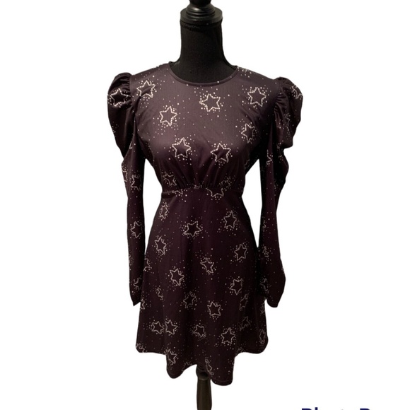 Topshop Star Print Jersey Flippy Mini Dress in Monochrome Black size 8 NWT - Picture 1 of 6